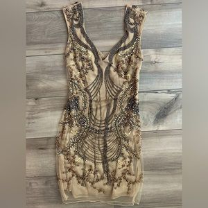 Issues NY Beaded Evening Dress Gold Champagne